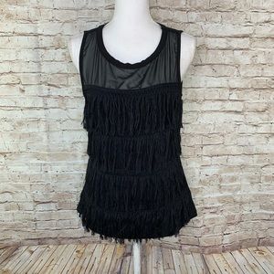 7th avenue design studio black fringe tank top S